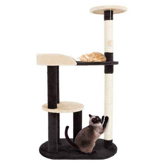 Petmaker 80-PET5083 42.25 in. 3 Tier Cat Tree with 2 Scratching Posts&#44; Black & Tansog TRDMR55756